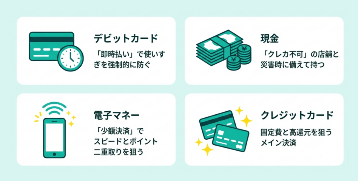 クレジットカード・デビットカード・現金の使い分け